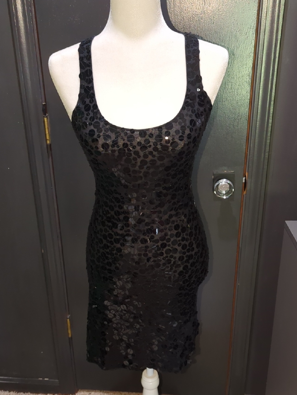 The Limited- Black Sequin Scoop Neck Bodycon Dress